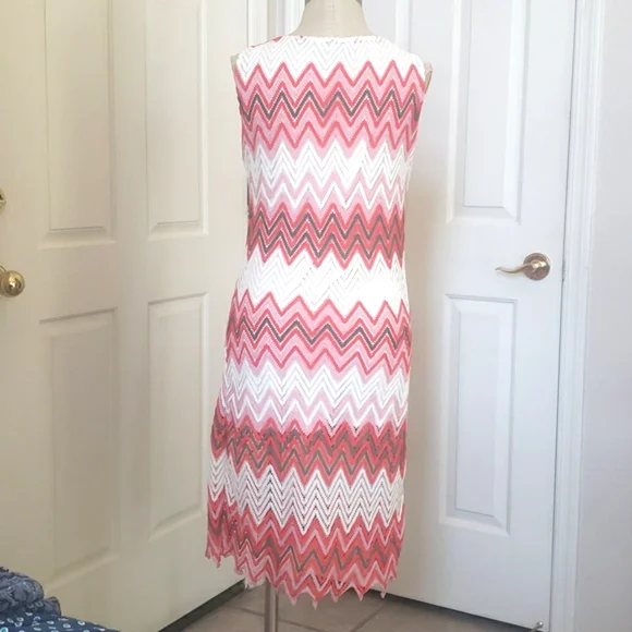 VINTAGE Sleeveless Crochet Dress White Coral Red Salmon Pink Brown - Picture 4 of 14